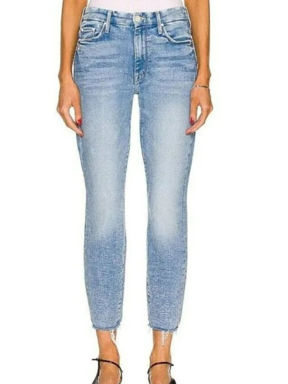 MOTHER High Waisted Looker Ankle Fray Jeans Deep Breaths Blue